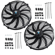2PCS 16'' Black Slim Fan Push Pull Electric Radiator Cooling 12V Universal Kit - Parts Agent