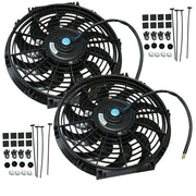 2X 12'' Slim Fan Push Pull Electric Radiator Cooling 12V  Universal Kit BK New - Parts Agent