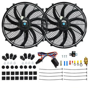 2X 16'' Electric Radiator Fan+High 1000 CMF Thermostat Wiring Switch Relay Kit - Parts Agent