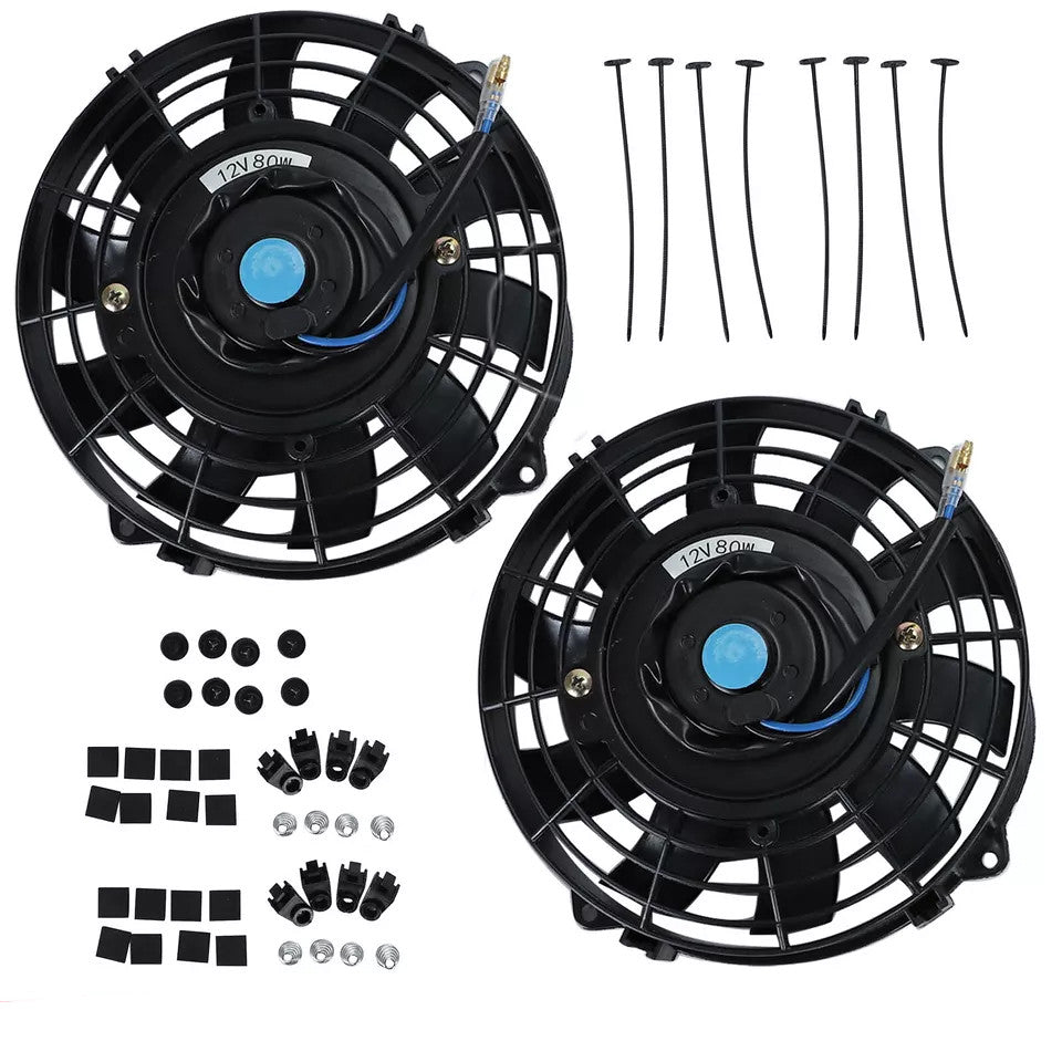 2X 7 Inch Universal Slim Fan Push Pull Electric Radiator Cooling 12V Mount Kit - Parts Agent