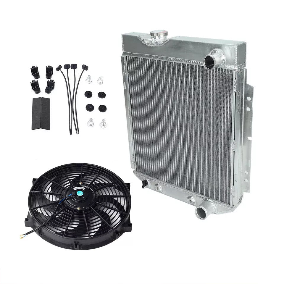 3 Row Aluminum Radiator +14" Cooling Fan Kit For 1960-66 Ford Falcon Mustang AT - Parts Agent