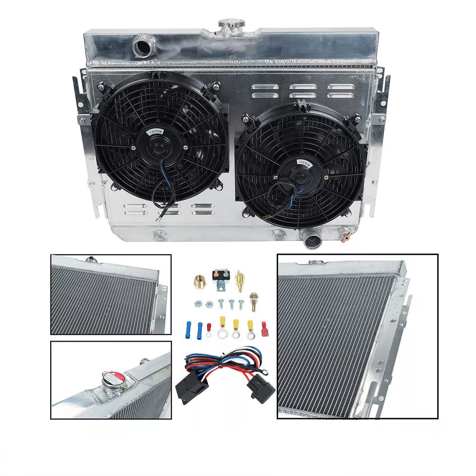 3 Row Aluminum Radiator+Fan Shroud+Relay Kit Fit 1963-1968 Chevy Impala Chevelle - Parts Agent