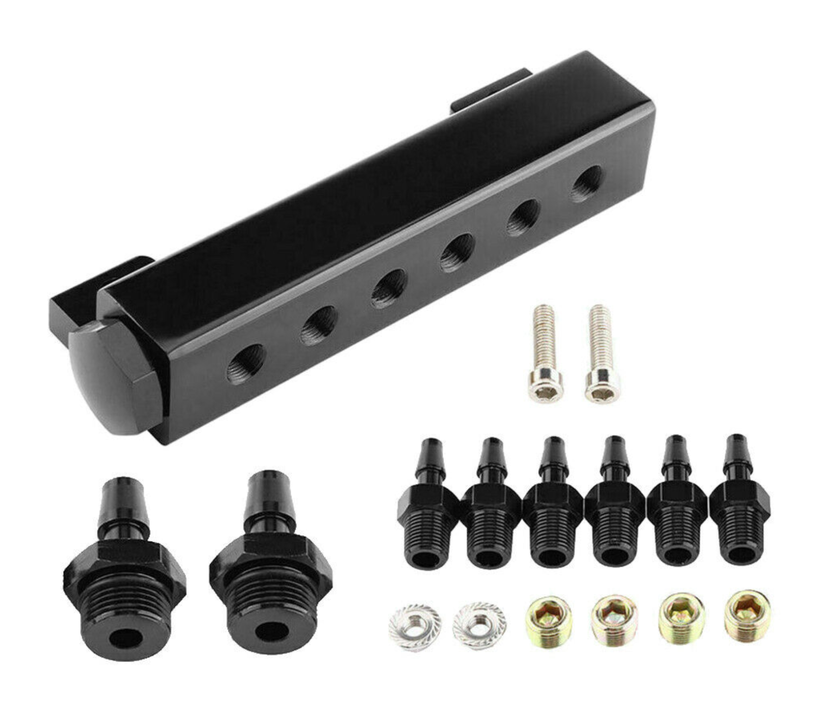 6 Port Vacuum Block Intake Manifold Kit Fuel Wastegate Turbo Boost NOS 1/8NPT - Parts Agent