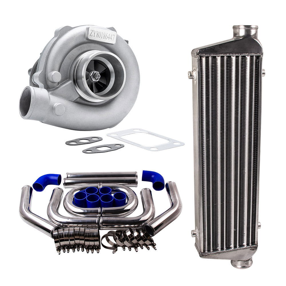 A/R 63 STAGE III T04E T3 T4 73 TURBINE Turbo W/Intercooler +Piping Pipe Kits - Parts Agent
