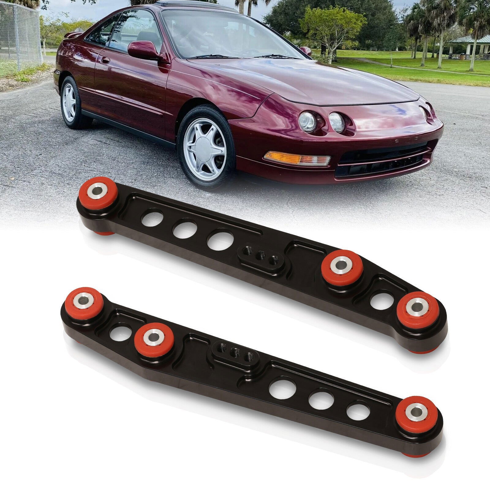Acura Integra 1994-2001 / Honda Civic 1988-1995 / CRX 1988-1991 / Del Sol 1993-1997 Rear Lower Control Arms Black with Red Bushings - Parts Agent