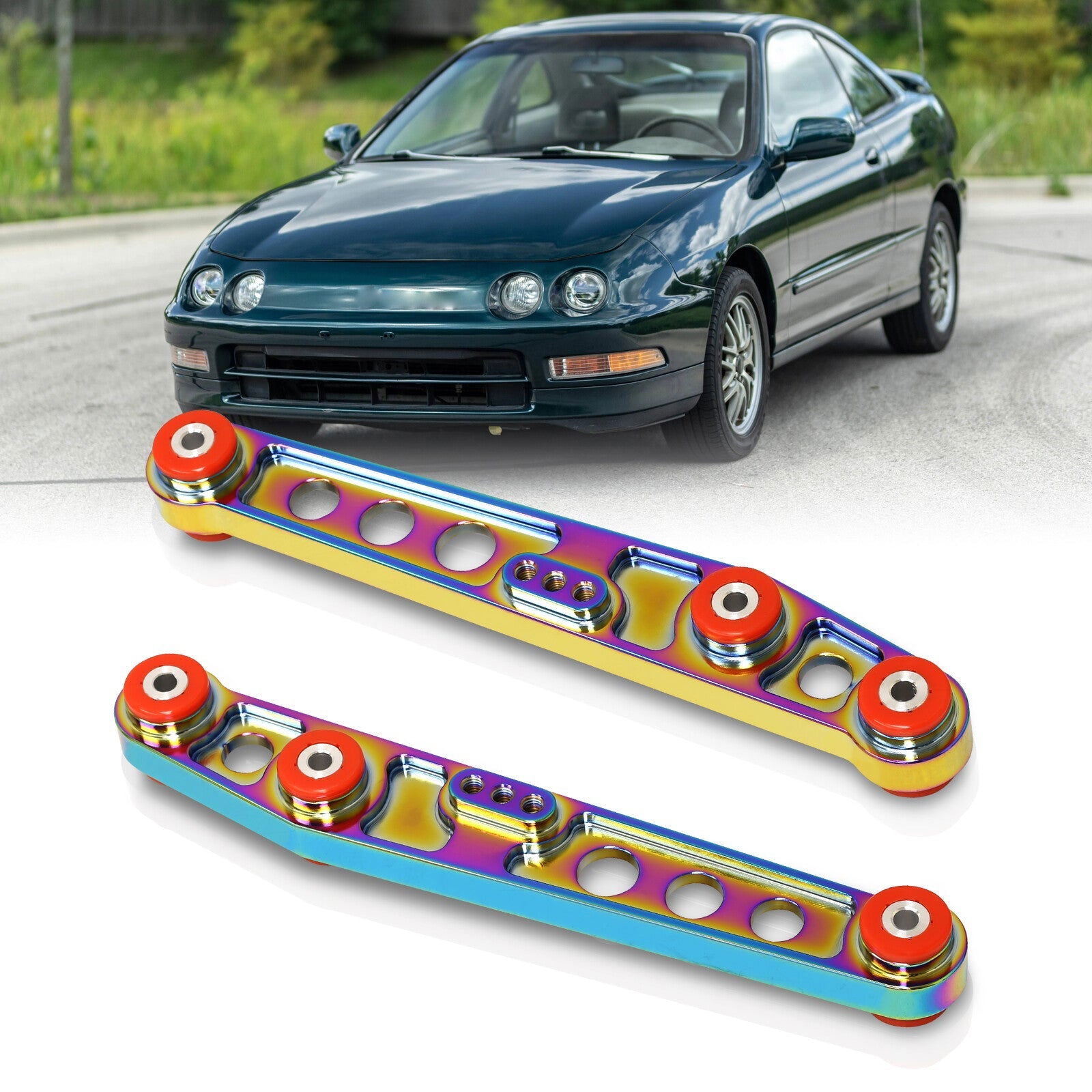 Acura Integra 1994-2001 / Honda Civic 1988-1995 / CRX 1988-1991 / Del Sol 1993-1997 Rear Lower Control Arms Neo Chrome with Red Bushings - Parts Agent