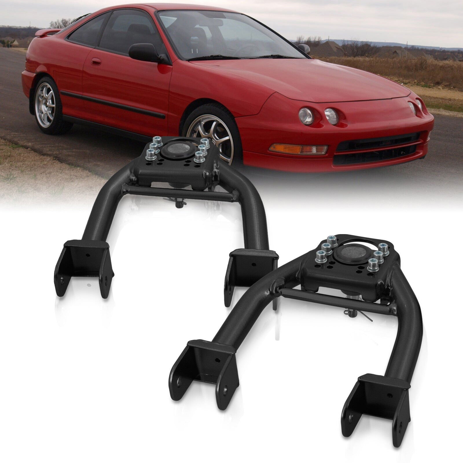 Acura Integra 1994-2001 / Honda Civic 1992-1995 / Del Sol 1993-1997 Front Upper Tubular Control Arms Camber Kit Black - Parts Agent