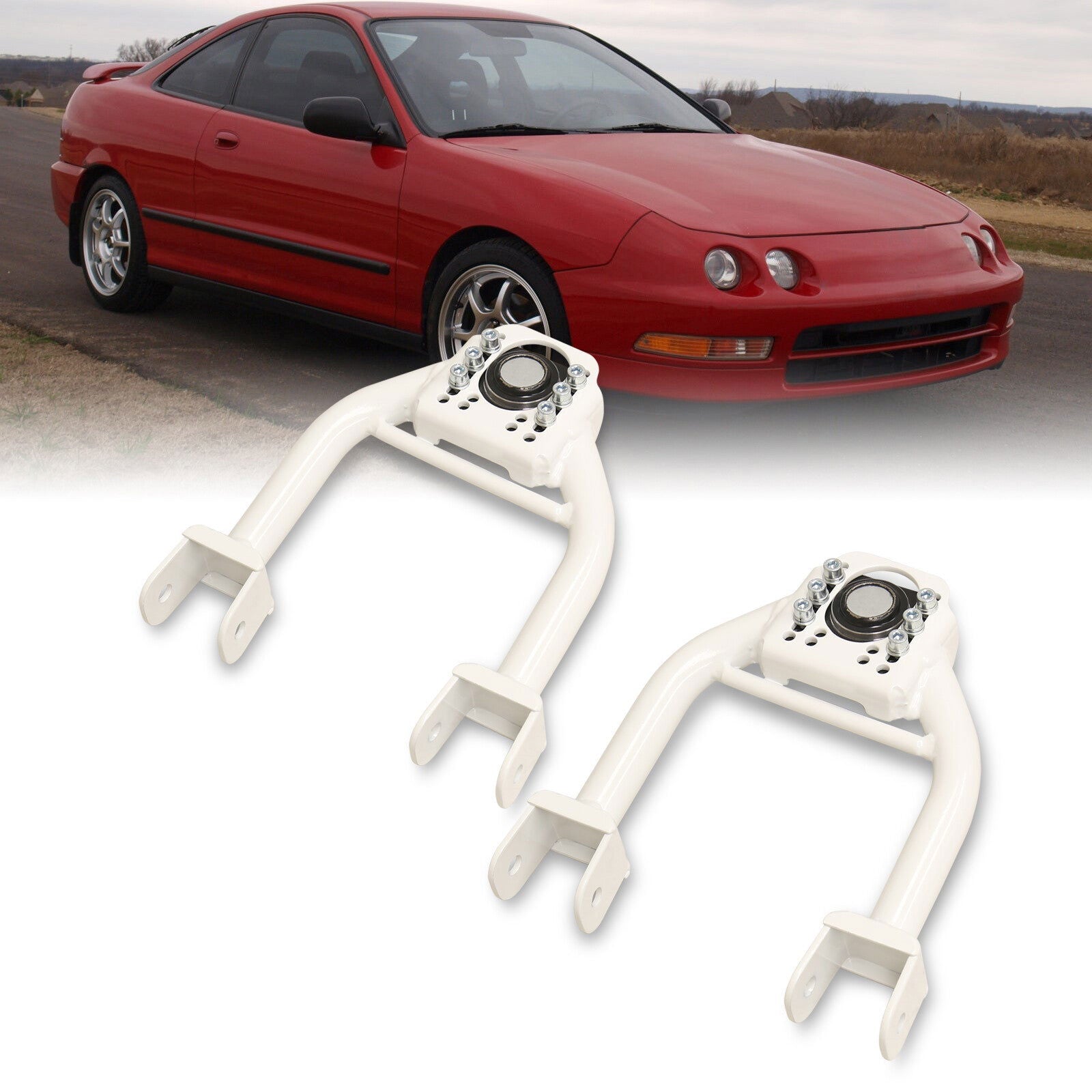 Acura Integra 1994-2001 / Honda Civic 1992-1995 / Del Sol 1993-1997 Front Upper Tubular Control Arms Camber Kit White - Parts Agent