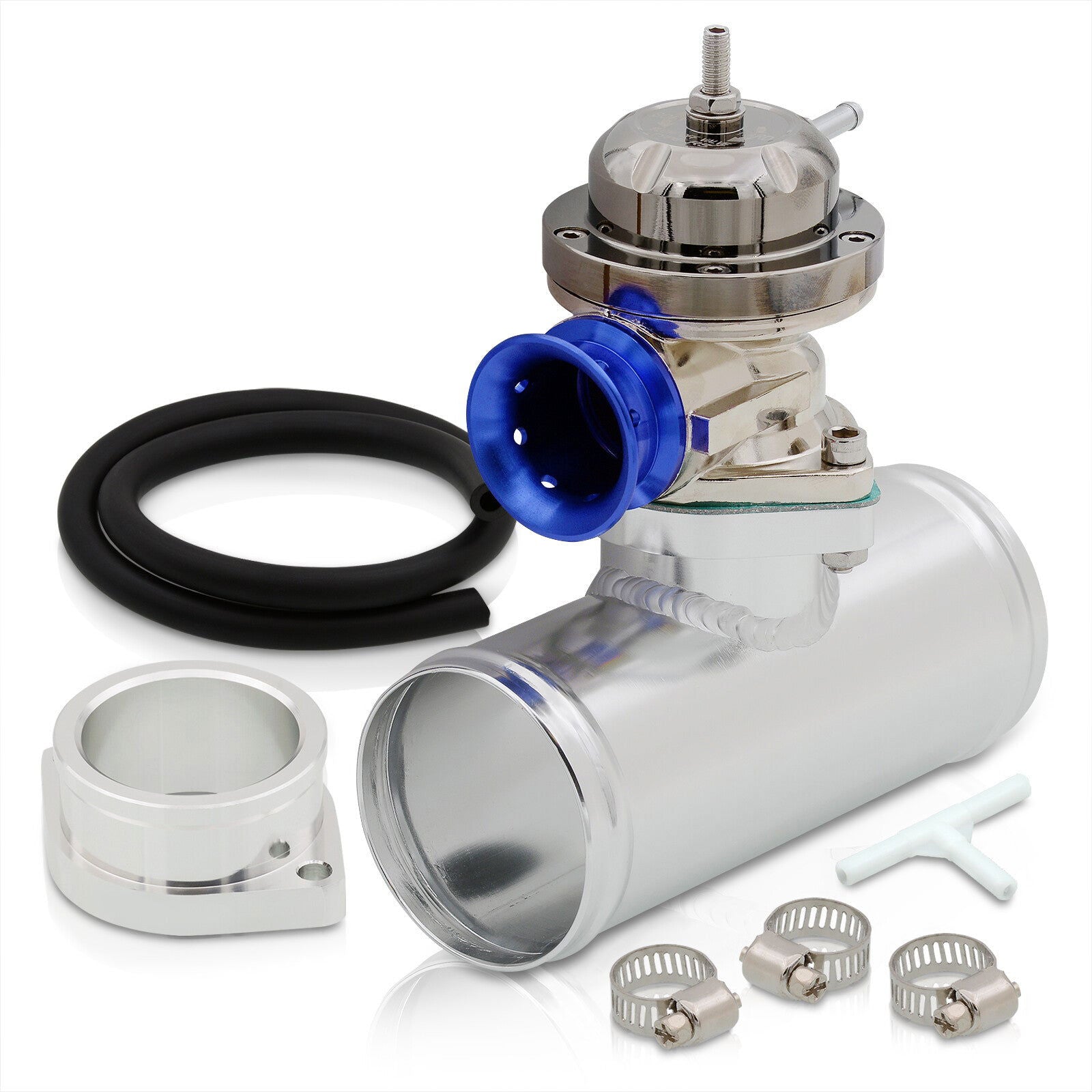 Adjustable PSI BOV Gunmetal Top Blue Lip Blow Off Valve + Aluminum Adapter Pipe - Parts Agent