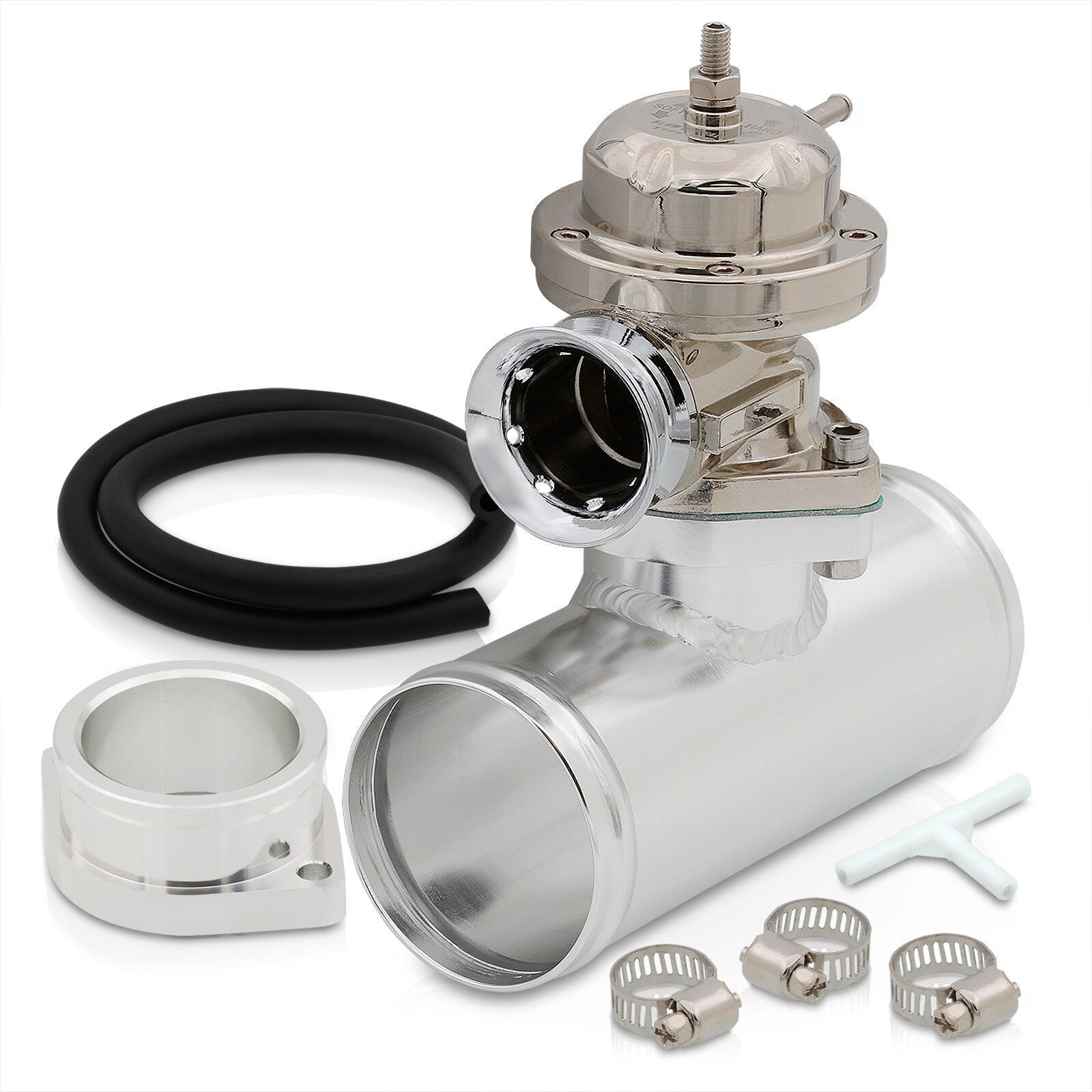 Adjustable PSI BOV Gunmetal Top Chrome Lip Blow Off Valve Aluminum Adapter Pipe - Parts Agent