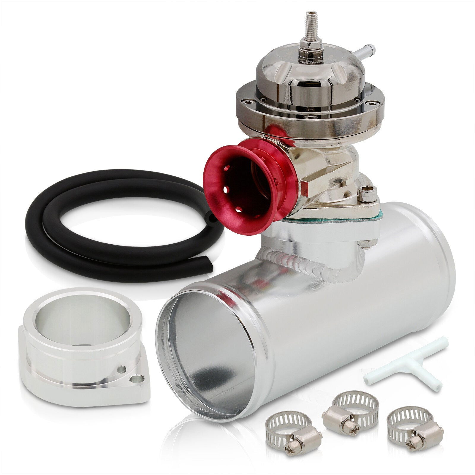Adjustable PSI BOV Gunmetal Top Red Lip Blow Off Valve Aluminum Adapter Pipe - Parts Agent