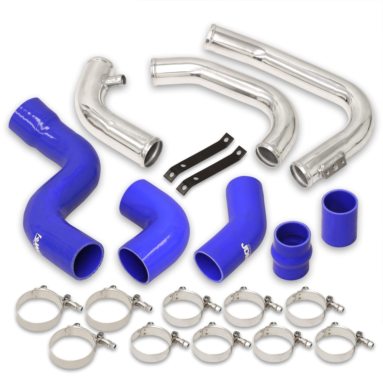 Audi A4 2002-2006 1.8T B6 Bolt-On Aluminum Polished Piping Kit + Blue Couplers - Parts Agent