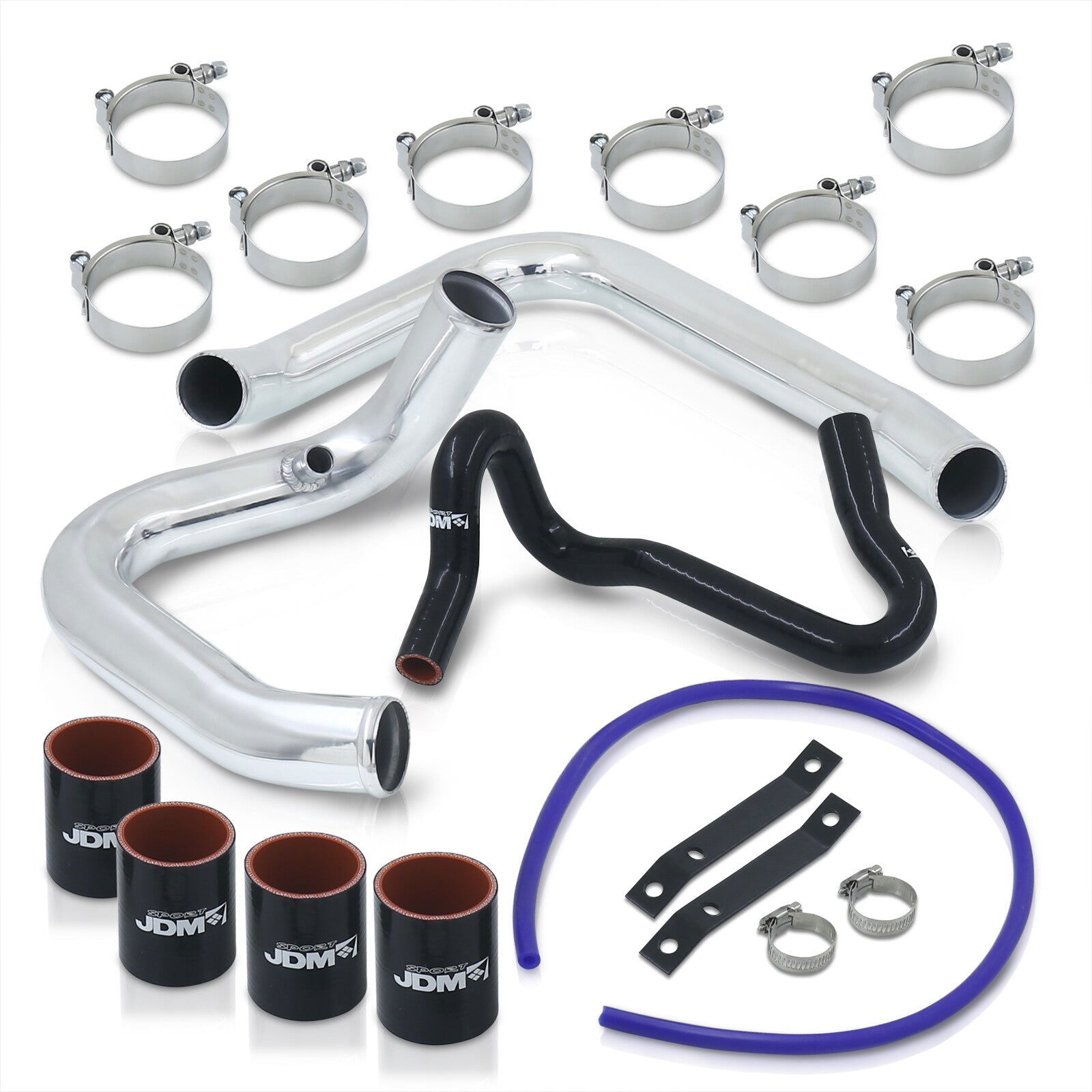 Audi A4 B5 1996-2001 / Volkswagen Passat B5 1998-2001 1.8T Bolt-On Aluminum Polished Piping Kit + Black Couplers - Parts Agent