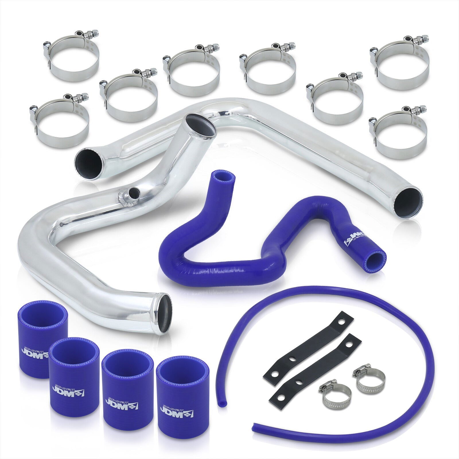 Audi A4 B5 1996-2001 / Volkswagen Passat B5 1998-2001 1.8T Bolt-On Aluminum Polished Piping Kit + Blue Couplers - Parts Agent