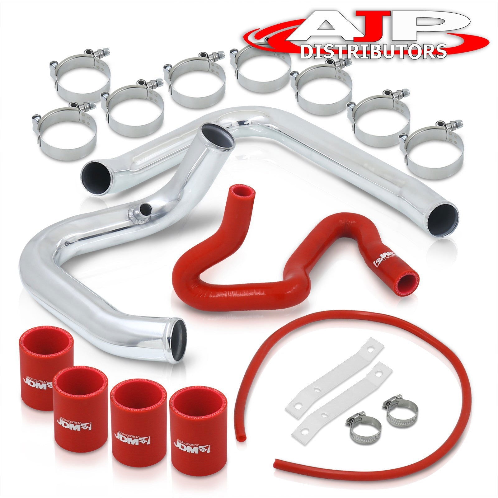 Audi A4 B5 1996-2001 / Volkswagen Passat B5 1998-2001 1.8T Bolt-On Aluminum Polished Piping Kit + Red Couplers - Parts Agent
