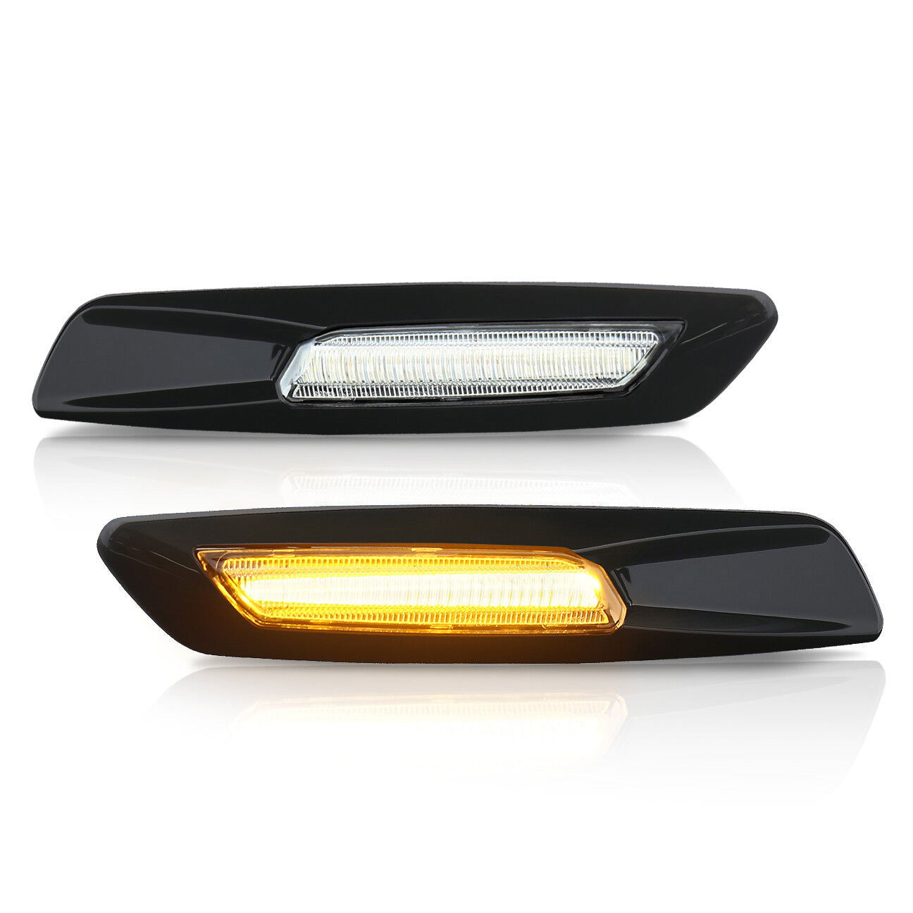 BMW 3 Series E60 E61 E82 E88 E90 E91 E92 E93 (Non-M3 Models) 2004-2010 Front Amber Sequential LED Side Marker Lights Clear Len + 3D Black Chrome Finishes (F10 Style) - Parts Agent