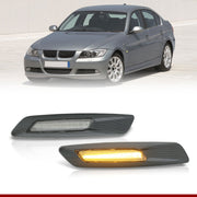 BMW 3 Series E60 E61 E82 E88 E90 E91 E92 E93 (Non-M3 Models) 2004-2010 Front Amber Sequential LED Side Marker Lights Clear Len + 3D Carbon Finishes (F10 Style) - Parts Agent
