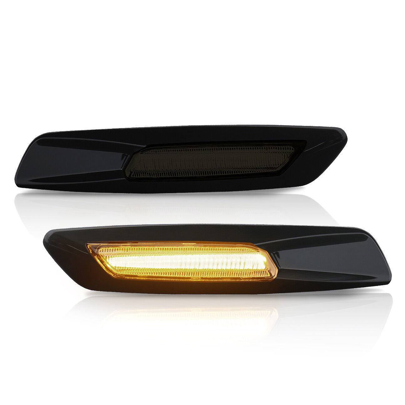 BMW 3 Series E60 E61 E82 E88 E90 E91 E92 E93 (Non-M3 Models) 2004-2010 Front Amber Sequential LED Side Marker Lights Smoke Len + 3D Black Chrome Finishes (F10 Style) - Parts Agent
