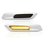 BMW 3 Series E60 E61 E82 E88 E90 E91 E92 E93 (Non-M3 Models) 2004-2010 Front Amber Sequential LED Side Marker Lights Smoke Len + 3D Silver Chrome Finishes (F10 Style) - Parts Agent
