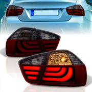 BMW 3 Series E90 4 Door 2005-2009 LED Bar Tail Lights Chrome Housing Red Smoke Len White Tube - Parts Agent
