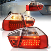 BMW 3 Series E90 4 Door 2005-2009 LED Tail Lights Chrome Housing Red Len - Parts Agent