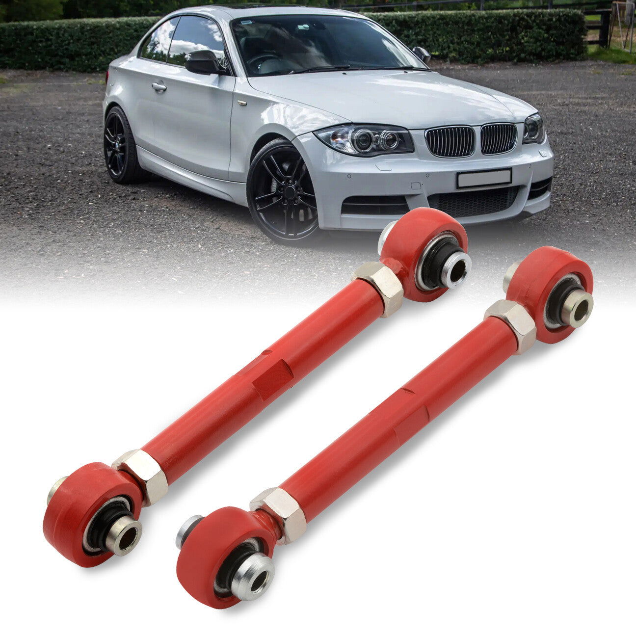 BMW 3 Series E90 E92 E93 RWD 2006-2011 / 1 Series E82 E88 RWD 2008-2013 Rear Control Arms Camber Kit Red (Will Not Fit M3 & 1M Models) - Parts Agent