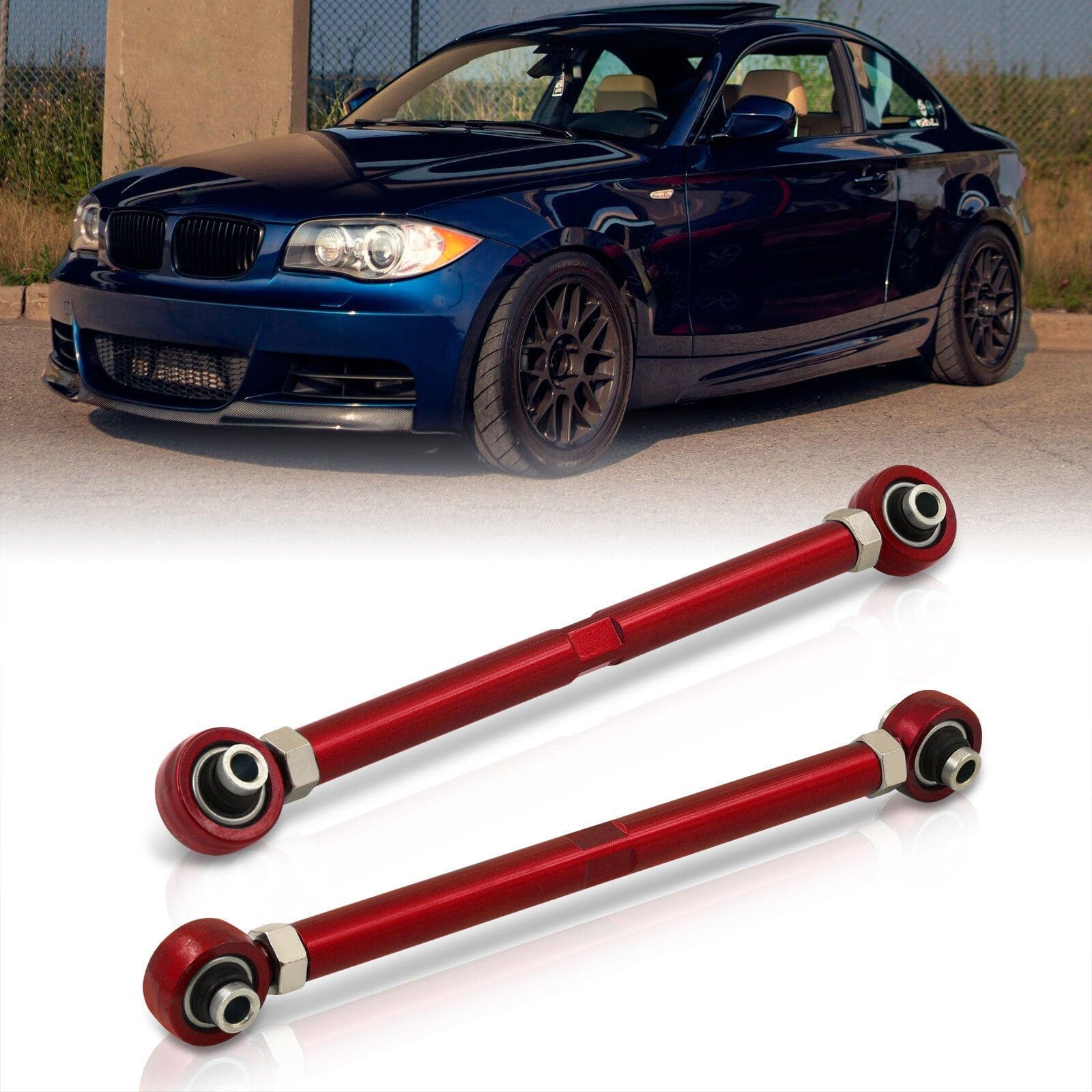 BMW 3 Series E90 E92 E93 RWD 2006-2011 / 1 Series E82 E88 RWD 2008-2013 Rear Control Toe Arms Kit Red (Will Not Fit M3 & 1M Models) - Parts Agent