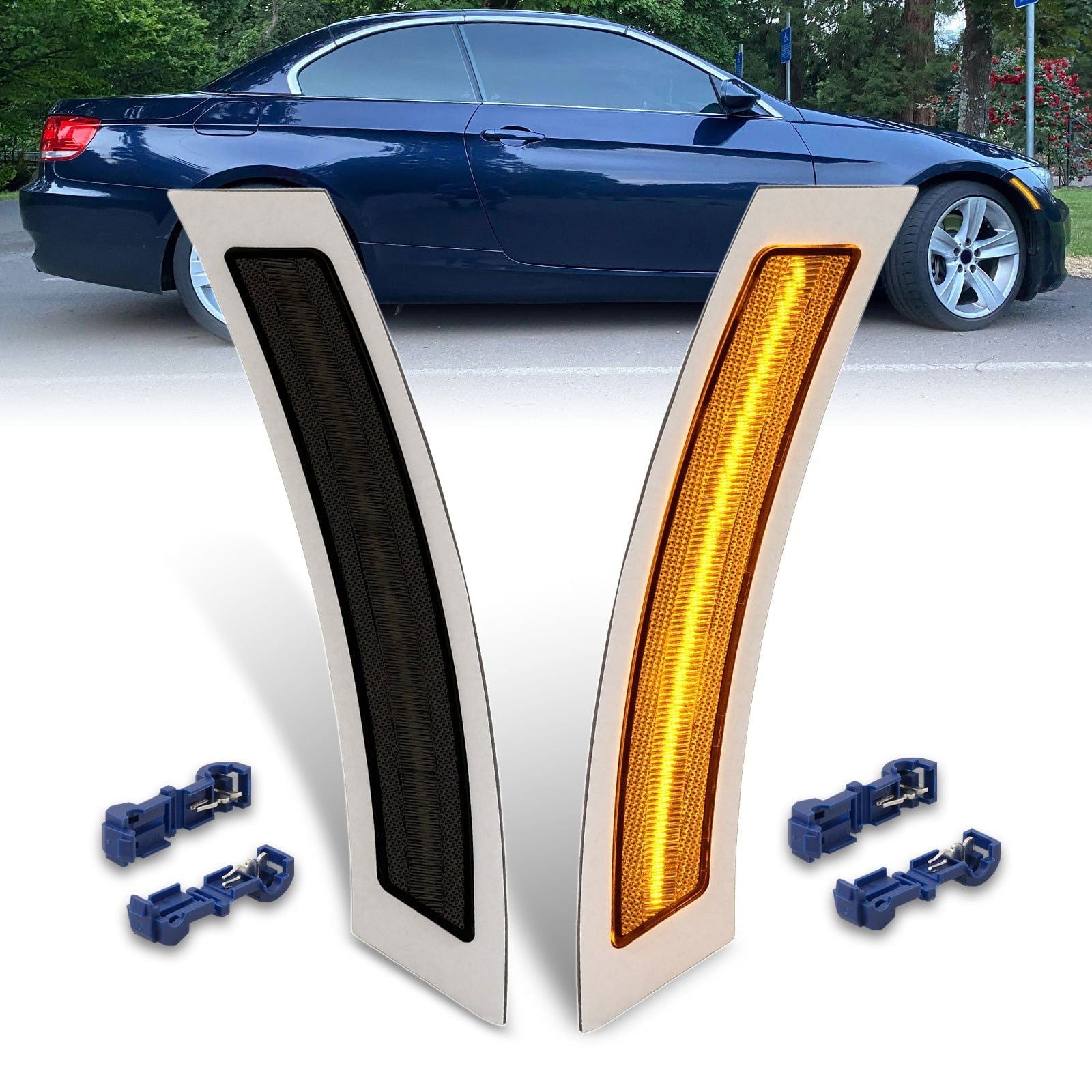 BMW 3 Series E92 E93 Coupe 2007-2013 Front Bumper Amber LED Side Marker Reflector Lights Smoke Len - Parts Agent