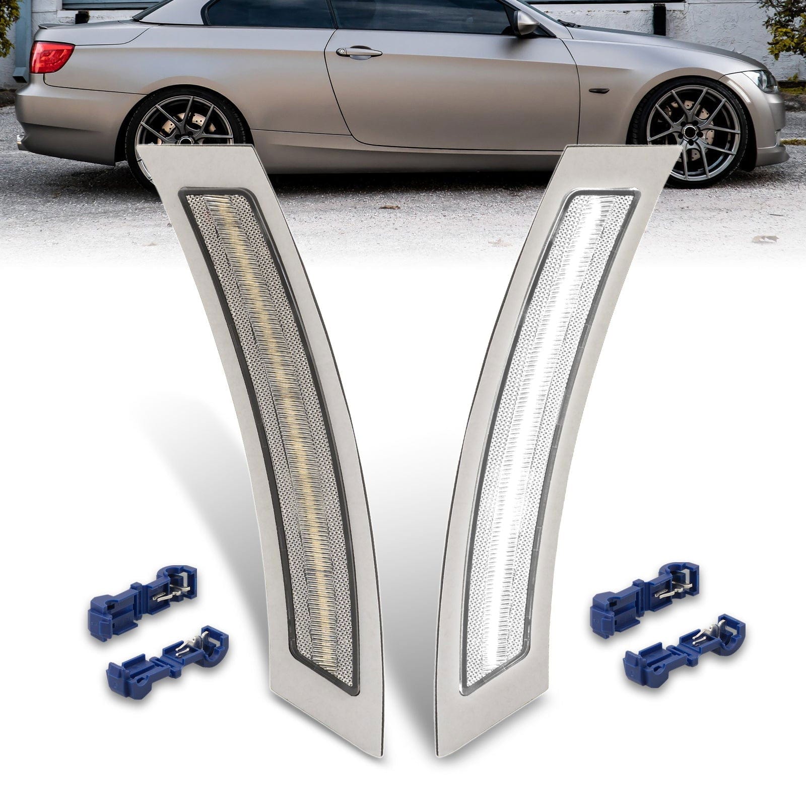 BMW 3 Series E92 E93 Coupe 2007-2013 Front Bumper White LED Side Marker Reflector Lights Clear Len - Parts Agent