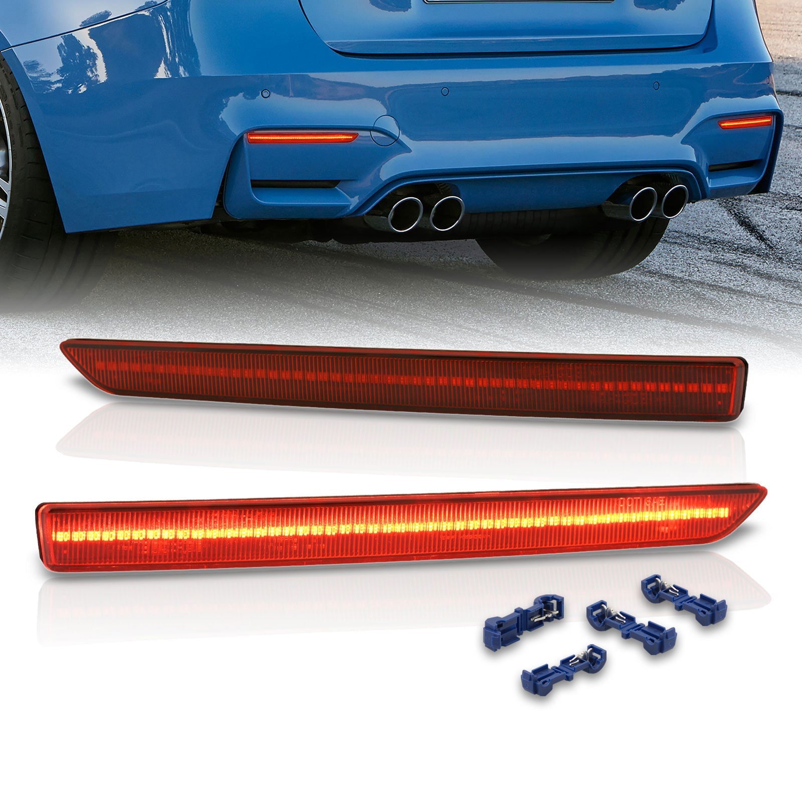 BMW 3 Series F80 M3 Sedan 2015-2018 / F82 F83 M4 Coupe 2014-2020 Rear Red LED Reflector Lights Red Len - Parts Agent