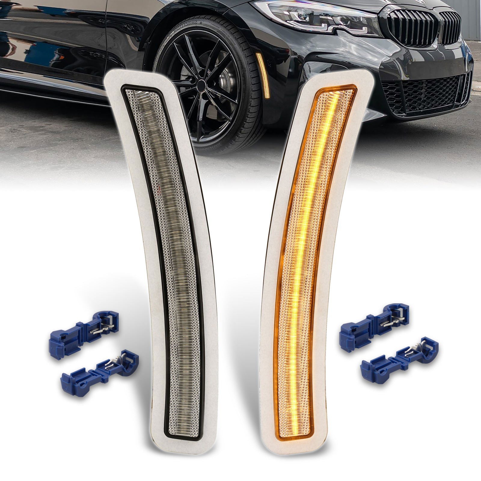 BMW 3 Series G20 Sedan 2019-2023 Front Bumper Amber LED Side Marker Reflector Lights Clear Len - Parts Agent