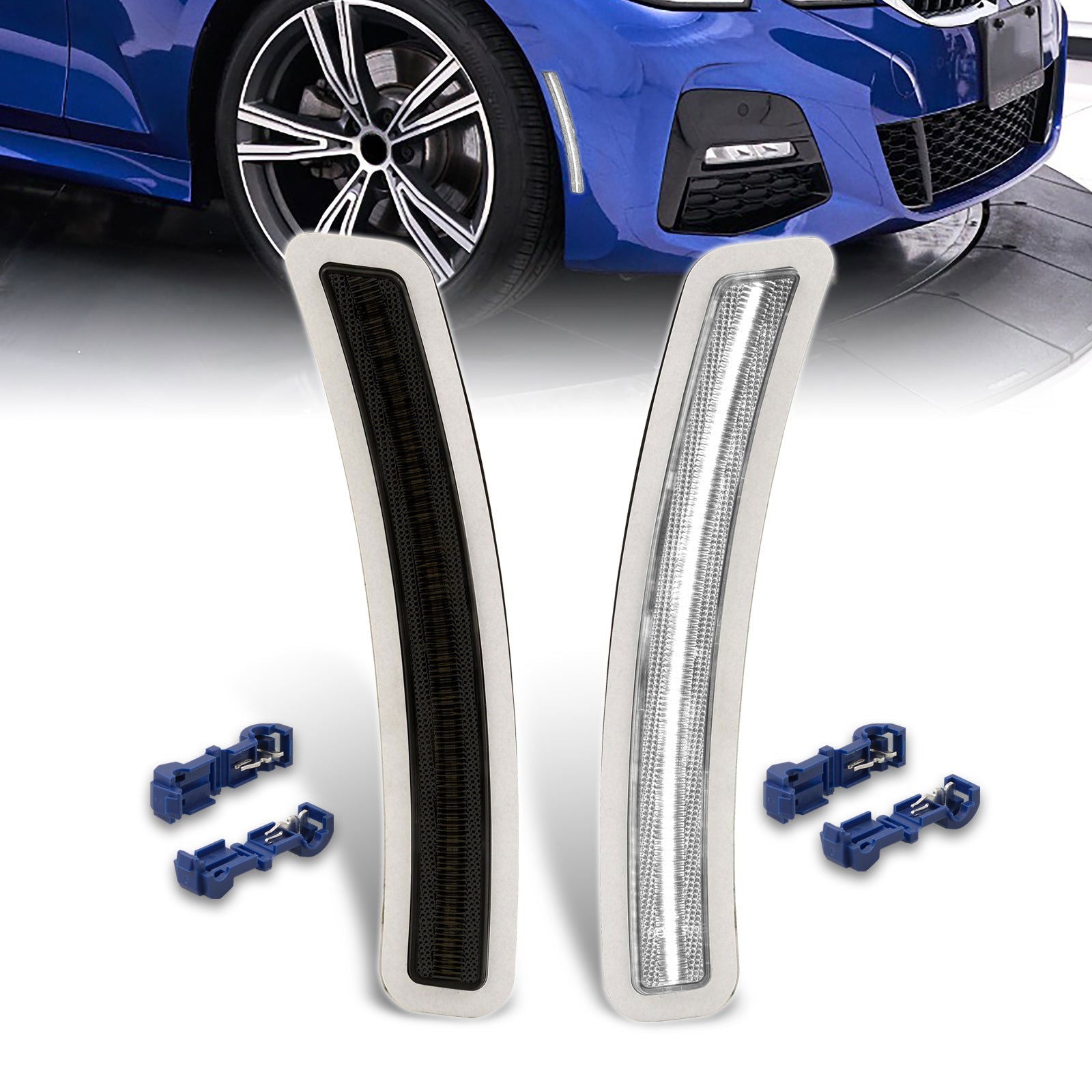 BMW 3 Series G20 Sedan 2019-2023 Front Bumper White LED Side Marker Reflector Lights Smoke Len - Parts Agent