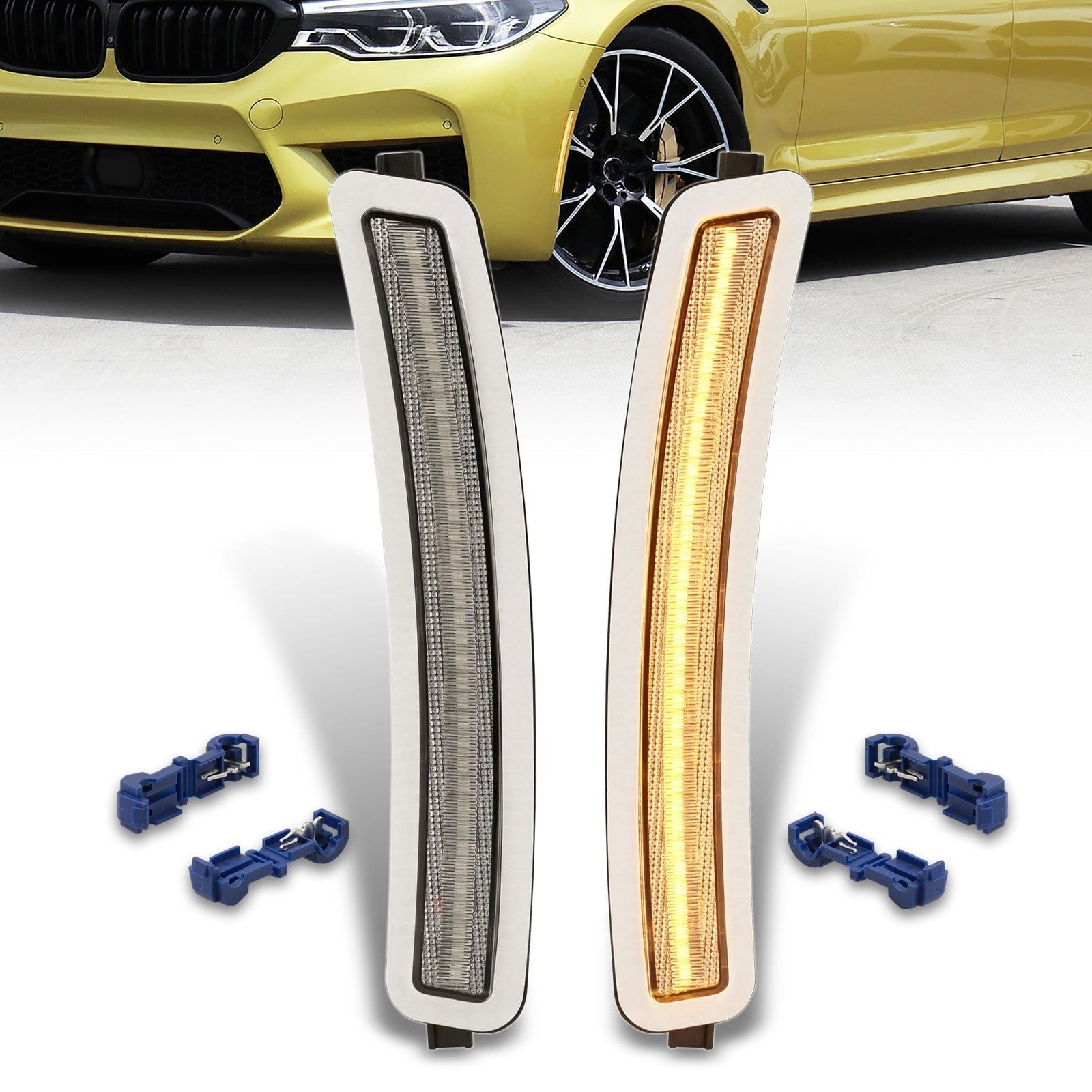 BMW 5 Series G30 F90 2017-2023 Front Bumper Amber LED Side Marker Reflector Lights Clear Len - Parts Agent