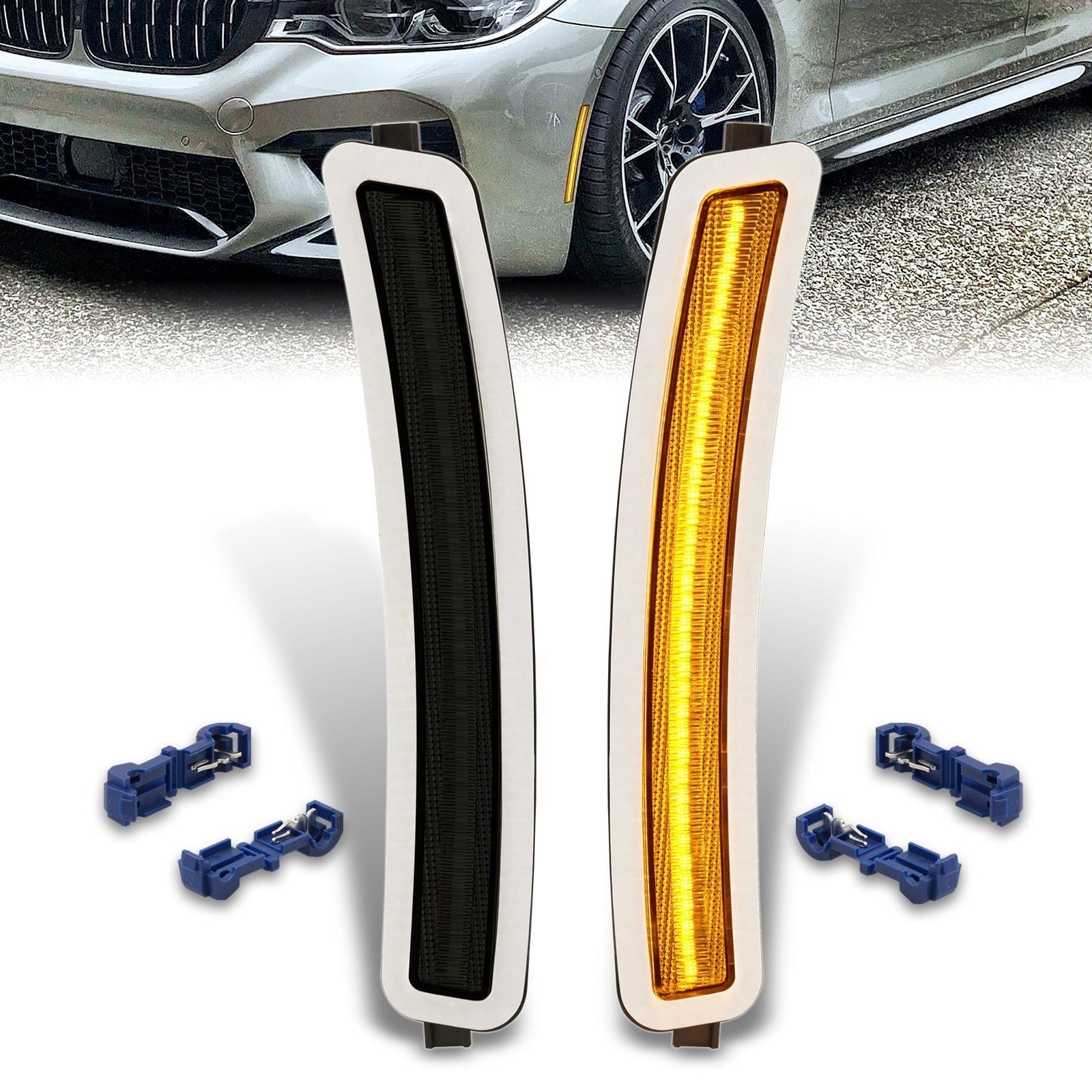 BMW 5 Series G30 F90 2017-2023 Front Bumper Amber LED Side Marker Reflector Lights Smoke Len - Parts Agent