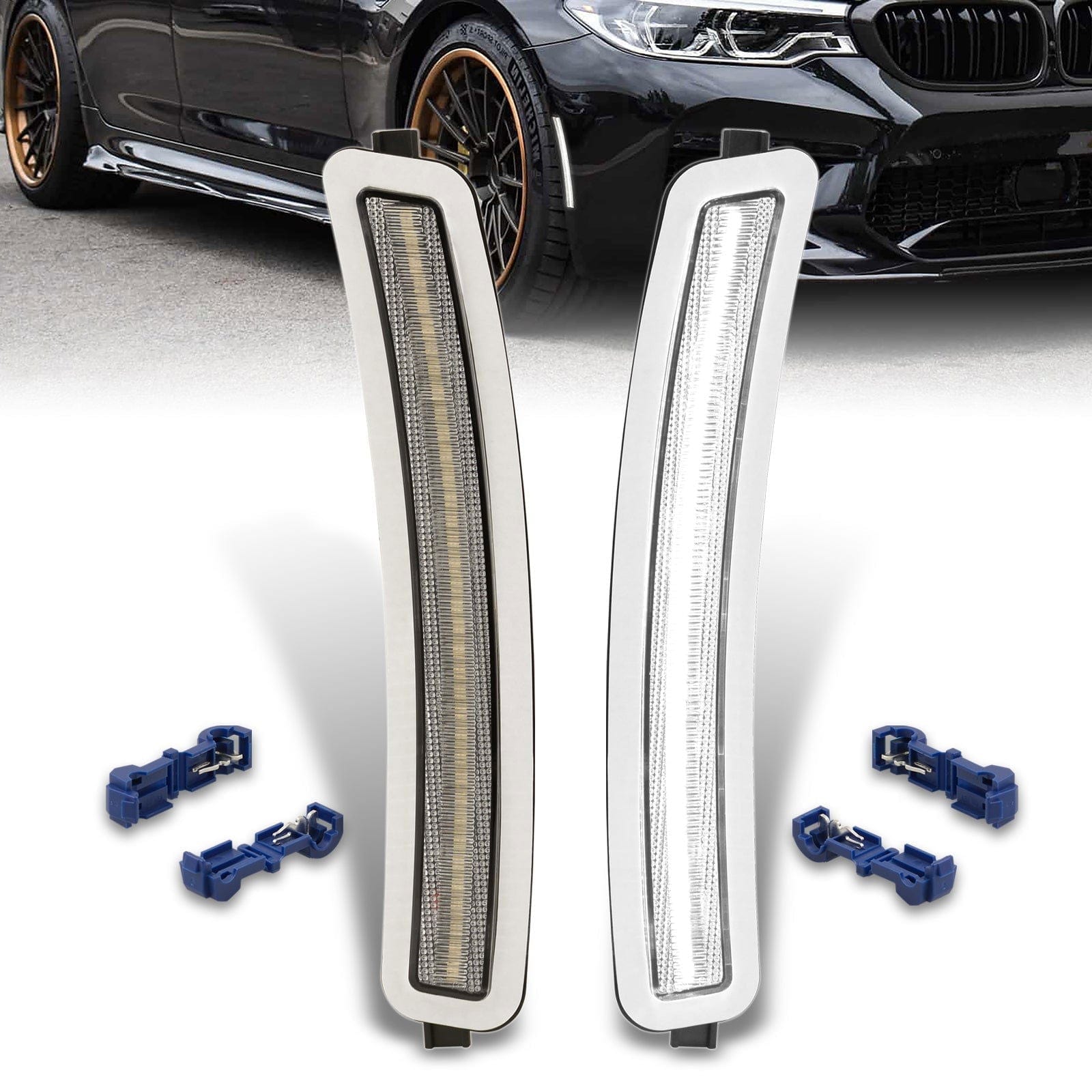 BMW 5 Series G30 F90 2017-2023 Front Bumper White LED Side Marker Reflector Lights Clear Len - Parts Agent