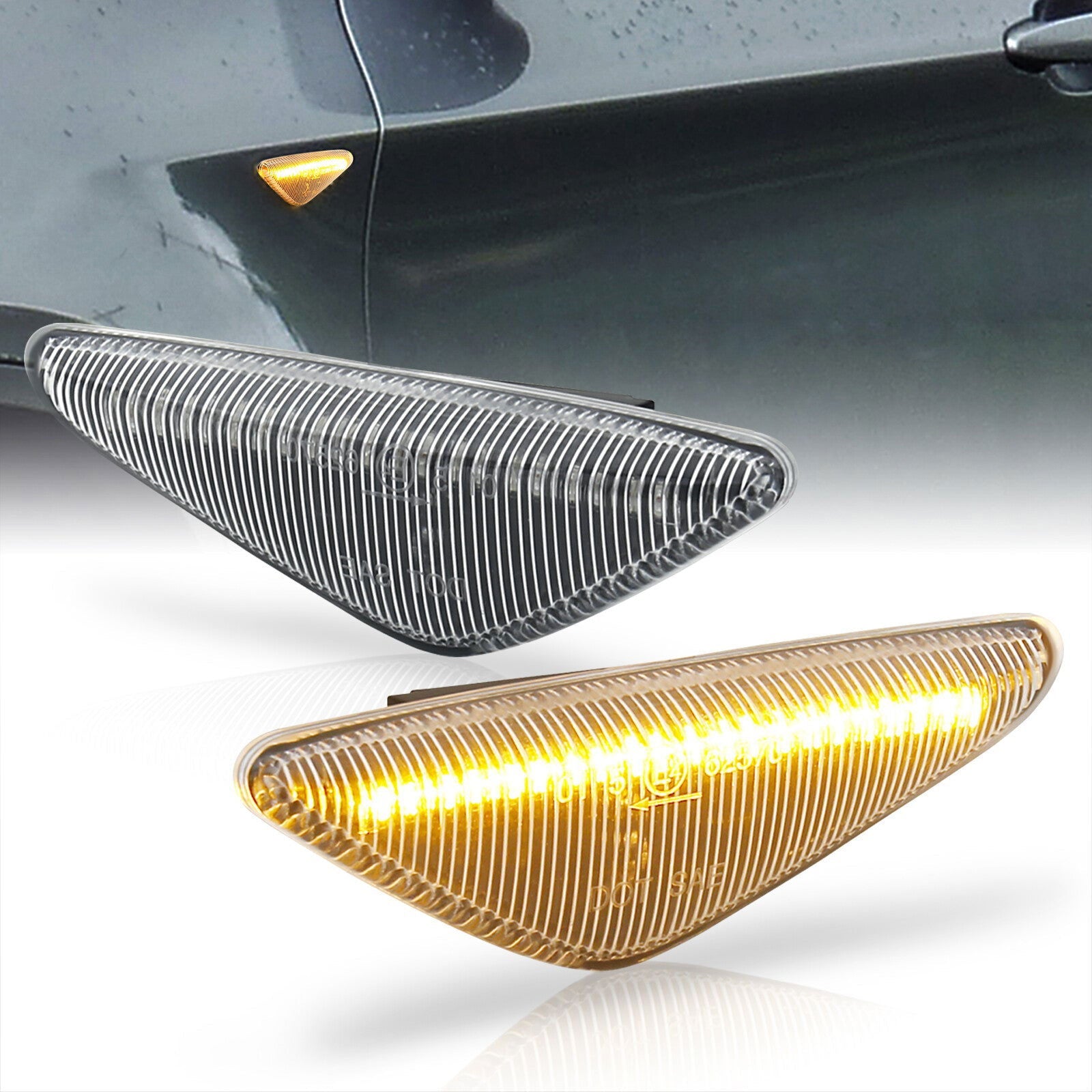 BMW X3 X5 X6 E70 E71 E72 F25 2007-2014 Front Amber Sequential LED Side Marker Lights Clear Len - Parts Agent