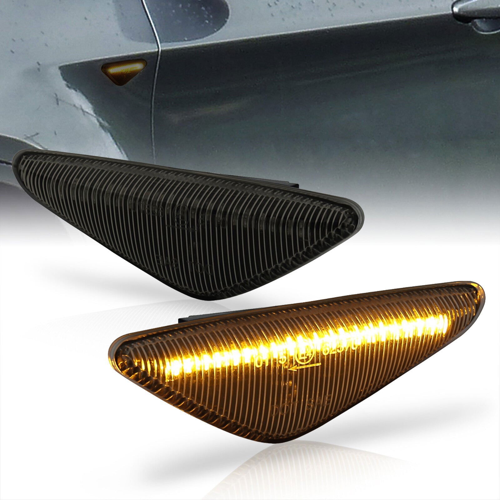 BMW X3 X5 X6 E70 E71 E72 F25 2007-2014 Front Amber Sequential LED Side Marker Lights Smoke Len - Parts Agent