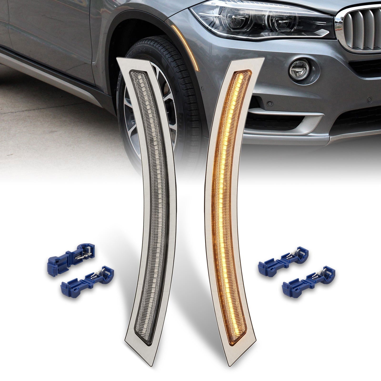 BMW X5 F15 2014-2018 / X5 M 2015-2018 Front Bumper Amber LED Side Marker Reflector Lights Clear Len - Parts Agent