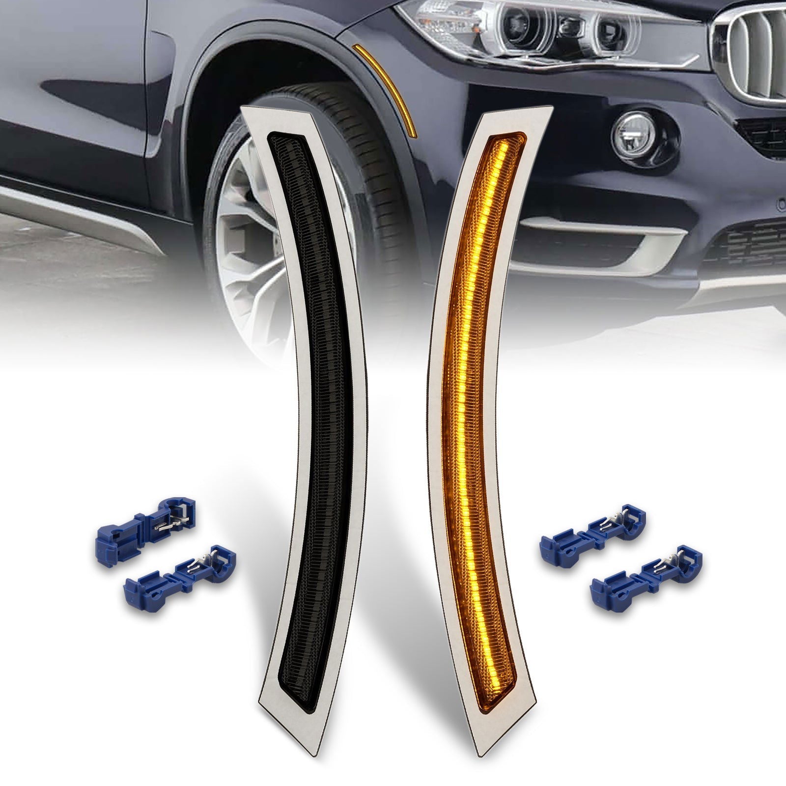BMW X5 F15 2014-2018 / X5 M 2015-2018 Front Bumper Amber LED Side Marker Reflector Lights Smoke Len - Parts Agent