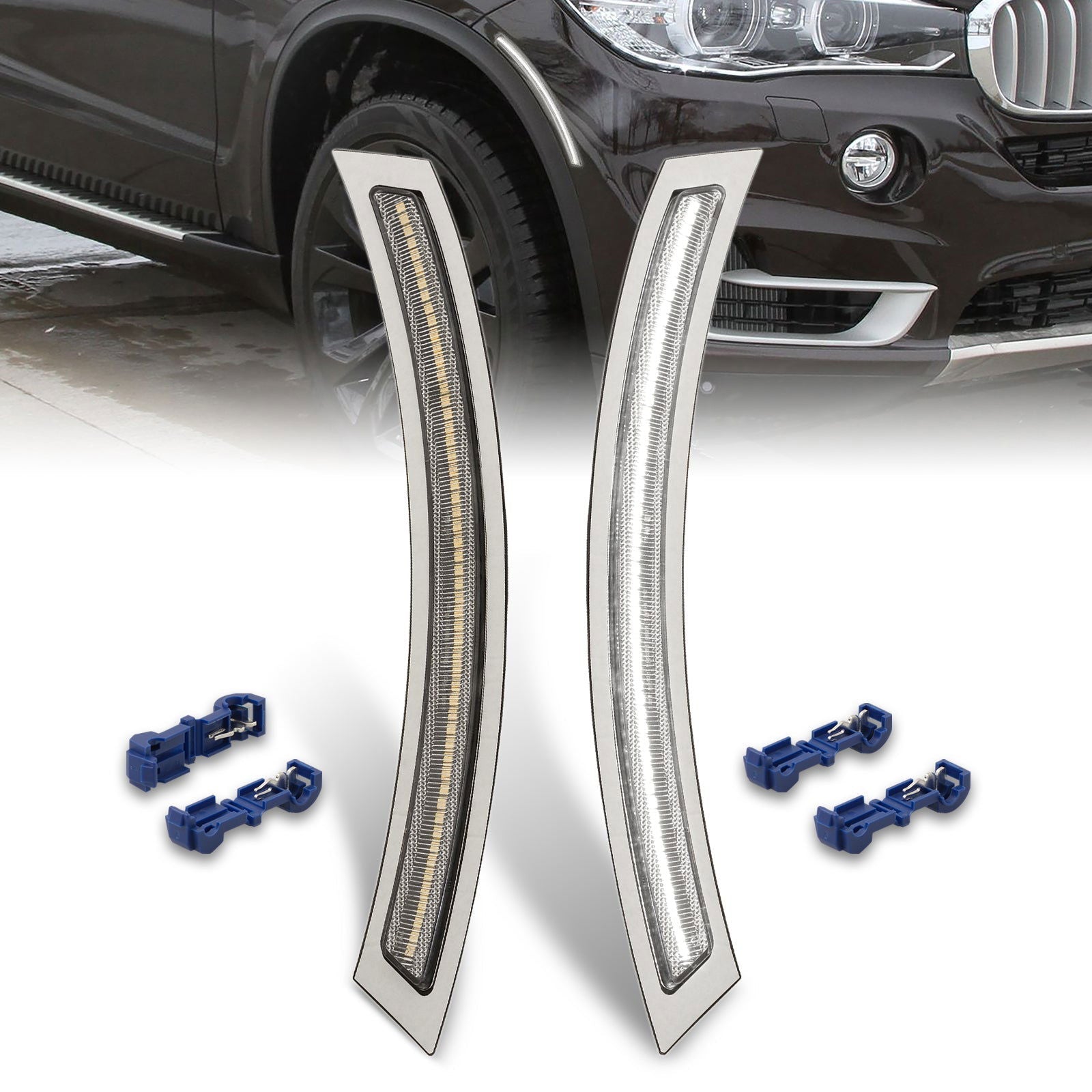 BMW X5 F15 2014-2018 / X5 M 2015-2018 Front Bumper White LED Side Marker Reflector Lights Clear Len - Parts Agent