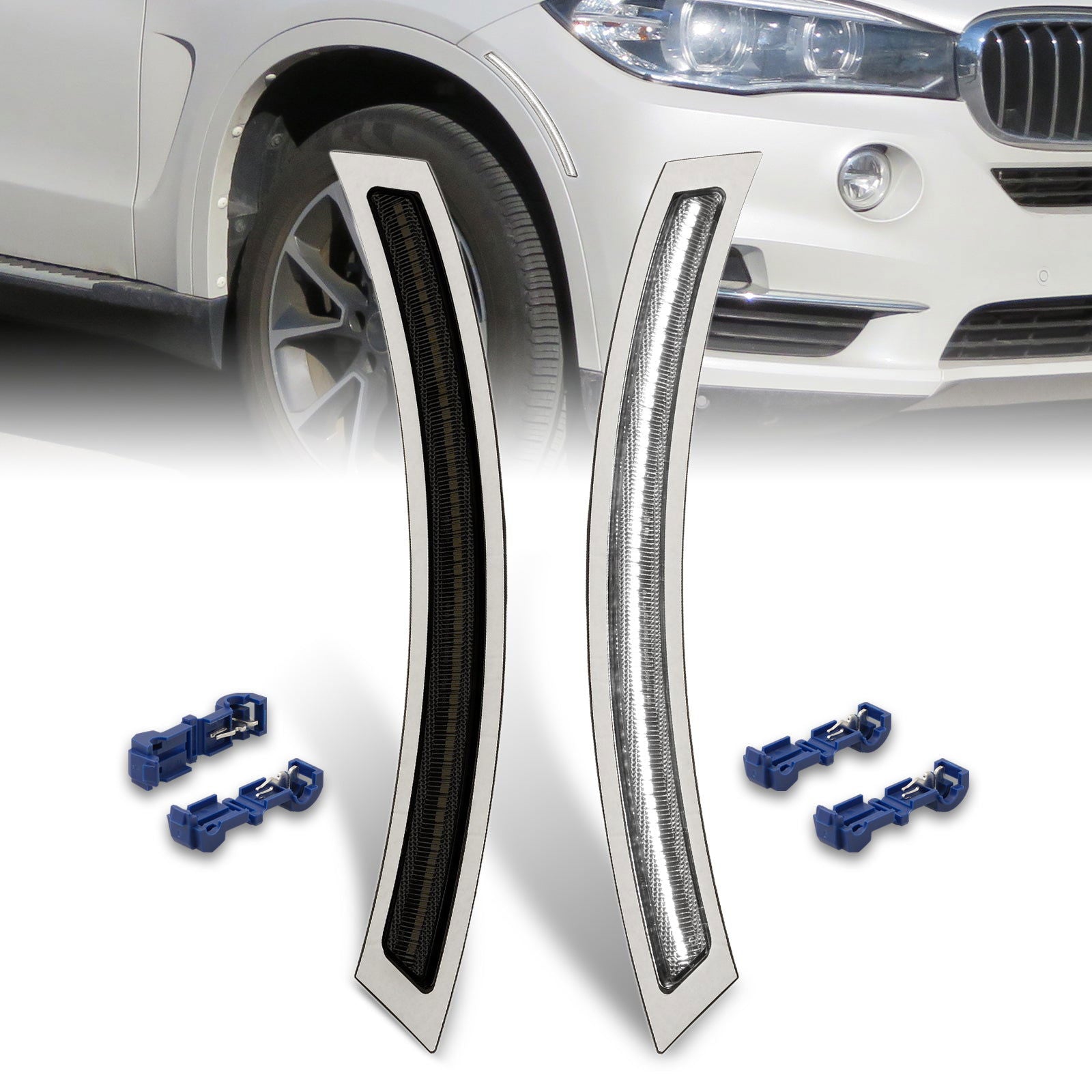 BMW X5 F15 2014-2018 / X5 M 2015-2018 Front Bumper White LED Side Marker Reflector Lights Smoke Len - Parts Agent