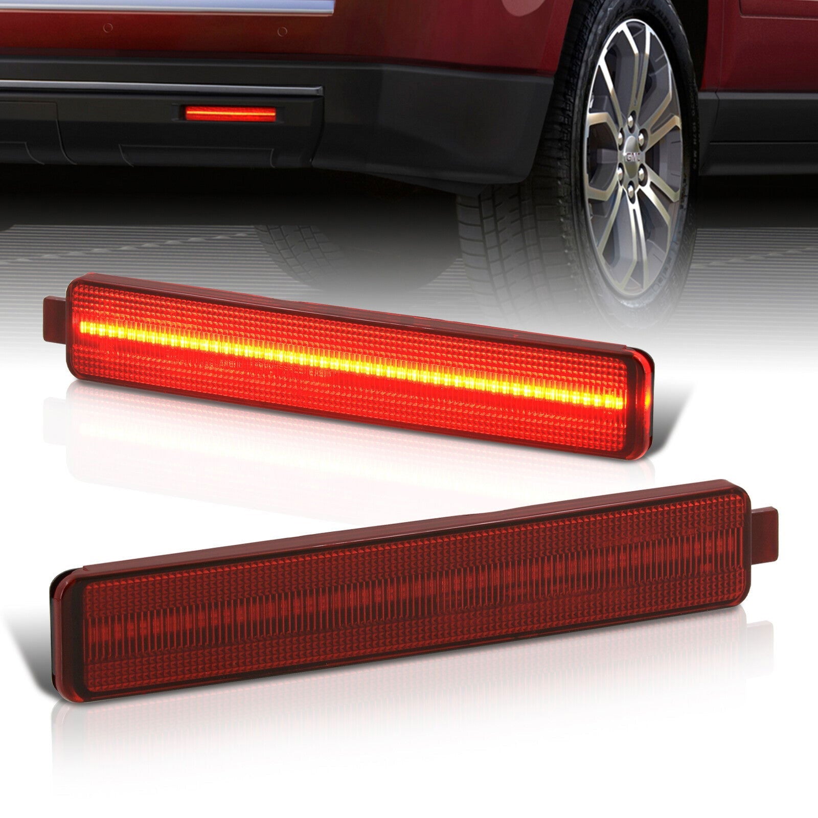 Buick Enclave 2008-2012 / Cadillac CTS CTS-V Sedan 2008-2013 / Equinox 2005-2009 / Trailblazer SS 2007-2009 / GMC Acadia 2013-2016 / Pontiac Sunfire 1995-1999 / Torrent 2006-2009 / Saturn Vue 2002-2007 Rear Red LED Reflector Lights Red Len - Parts Agent