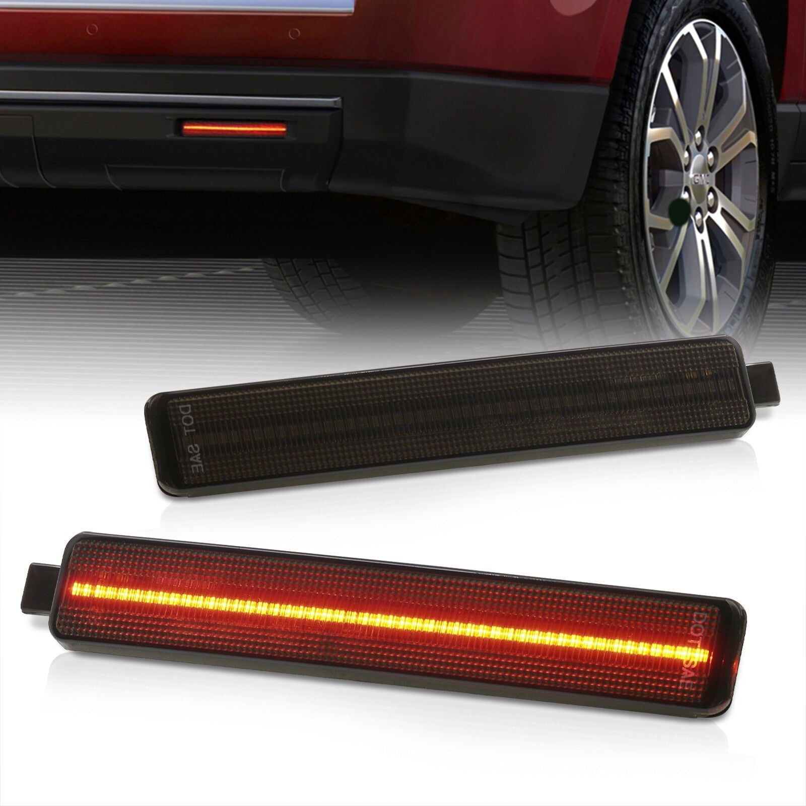 Buick Enclave 2008-2012 / Cadillac CTS CTS-V Sedan 2008-2013 / Equinox 2005-2009 / Trailblazer SS 2007-2009 / GMC Acadia 2013-2016 / Pontiac Sunfire 1995-1999 / Torrent 2006-2009 / Saturn Vue 2002-2007 Rear Red LED Reflector Lights Smoke Len - Parts Agent