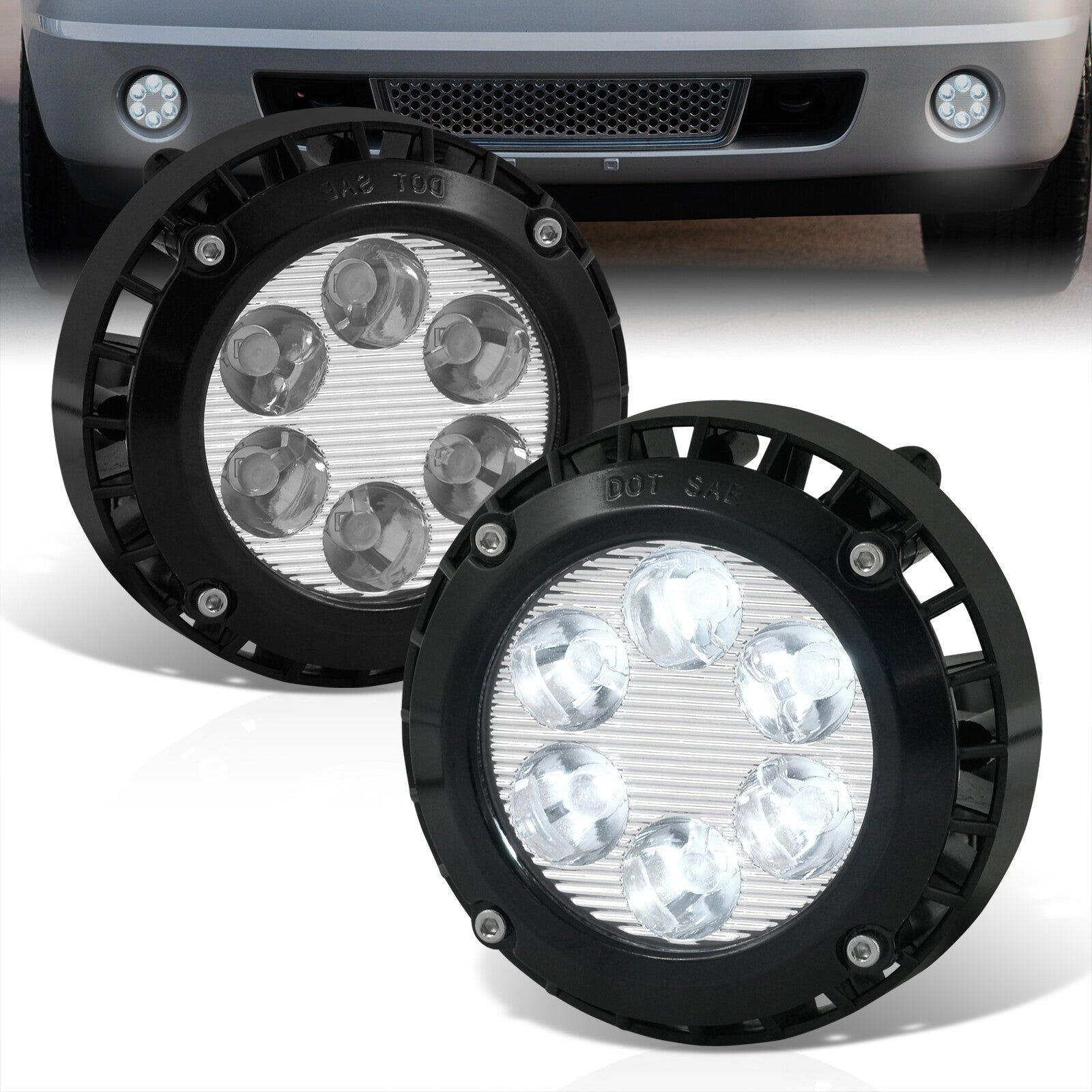 Chevrolet Avalanche Camaro Colorado Silverado Suburban Tahoe / GMC Acadia Canyon Sierra Yukon / Pontiac G6 G8 Replacement LED Fog Lights Clear Lens (Compatible with Round Fog Light Models Only & Requires Reuse of OEM Brackets) - Parts Agent