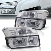 Chevrolet Avalanche (Plastic Body Cladding Models Only) 2002-2006 Factory Style Headlights + Bumpers Chrome Housing Clear Len Clear Reflector - Parts Agent
