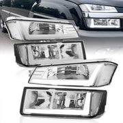 Chevrolet Avalanche (Plastic Body Cladding Models Only) 2002-2006 LED DRL Bar Factory Style Headlights + Bumpers Chrome Housing Clear Len Clear Reflector - Parts Agent