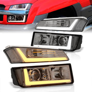 Chevrolet Avalanche (Plastic Body Cladding Models Only) 2002-2006 Sequential LED DRL Bar Projector Headlights + Bumpers Chrome Housing Smoke Len Clear Reflector - Parts Agent
