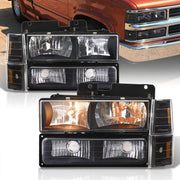Chevrolet C/K 1500 2500 3500 1988-1993 Factory Style Headlights + Bumpers + Corners Lights Black Housing Clear Len Amber Reflector - Parts Agent