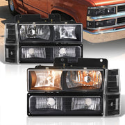 Chevrolet C/K 1500 2500 3500 1988-1993 Factory Style Headlights + Bumpers + Corners Lights Black Housing Clear Len Clear Reflector - Parts Agent