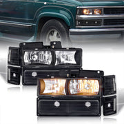 Chevrolet C/K 1500 2500 3500 1988-1993 Factory Style Headlights + Bumpers + Corners Lights Black Housing Clear Len Clear Reflector (All Black Bumpers) - Parts Agent